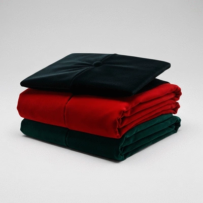 Close-up of a neatly folded doctorate graduation hood with vibrant colors